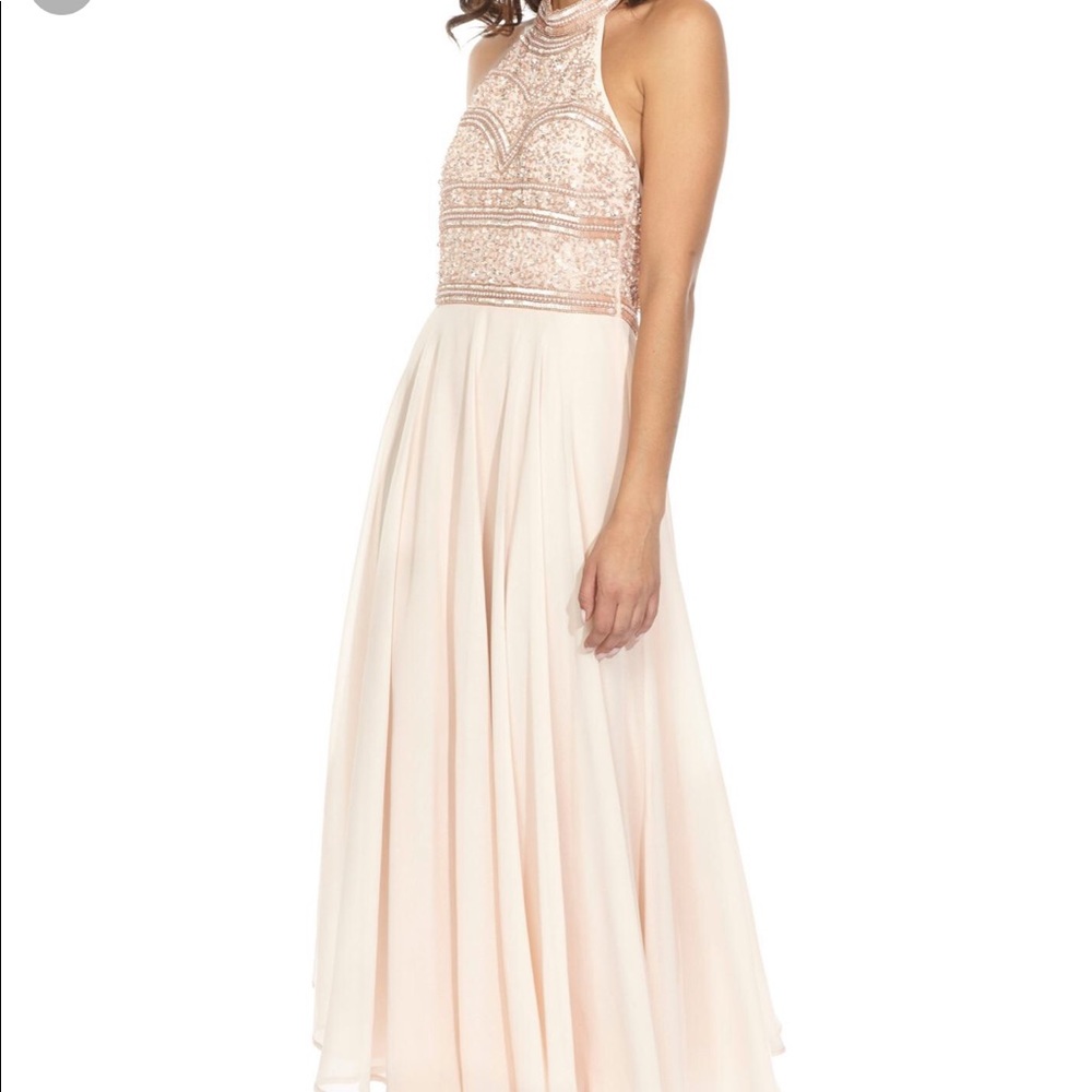 Nude sequin halter dress
